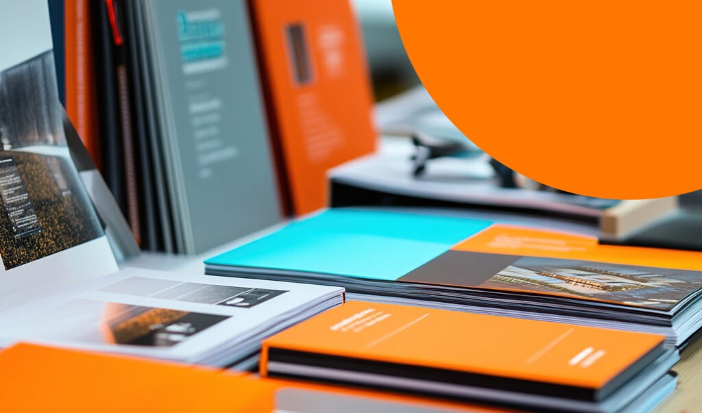 A pile of business brochures